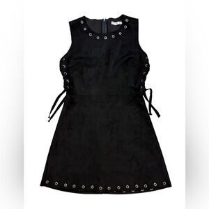 Mango Women's Black Faux Suede Dress with Eyelet Details Size S